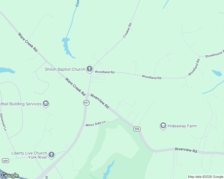 map of restaurants, bars, coffee shops, grocery stores, and more near 8522 Croaker Road in Williamsburg