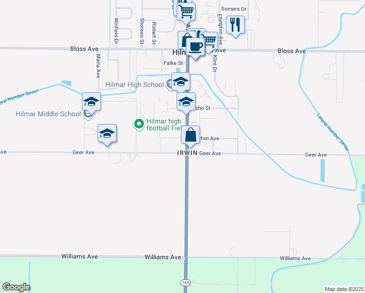 map of restaurants, bars, coffee shops, grocery stores, and more near 7583 Lander Avenue in Hilmar