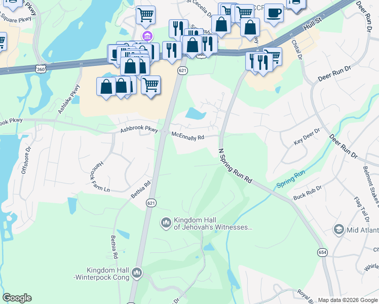 map of restaurants, bars, coffee shops, grocery stores, and more near 14201 McEnnally Road in Midlothian