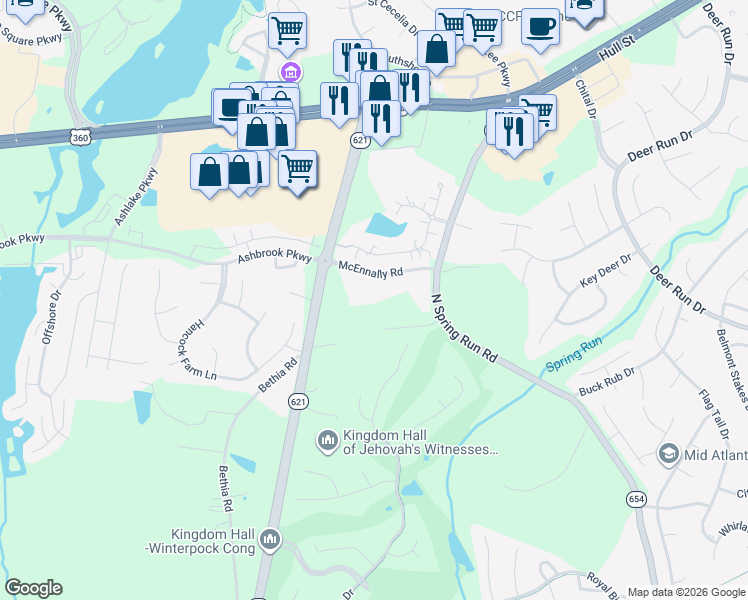 map of restaurants, bars, coffee shops, grocery stores, and more near 14201 McEnnally Road in Midlothian