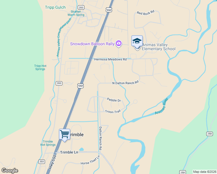 map of restaurants, bars, coffee shops, grocery stores, and more near 798 North Dalton Ranch Road in Durango