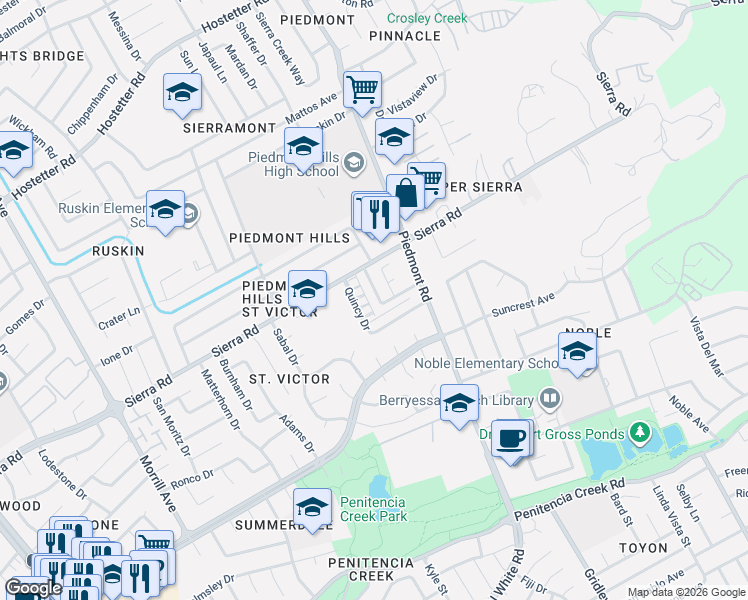 map of restaurants, bars, coffee shops, grocery stores, and more near 1232 Arabelle Way in San Jose