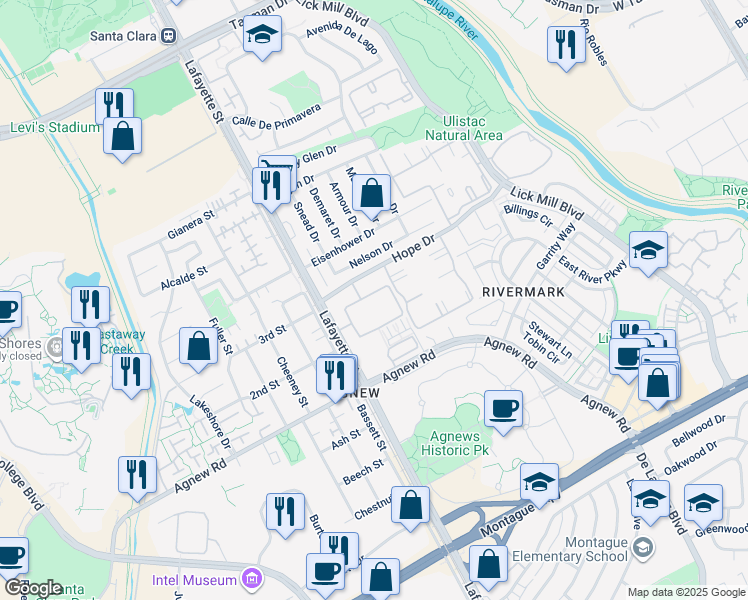 map of restaurants, bars, coffee shops, grocery stores, and more near 1890 Garzoni Place in Santa Clara