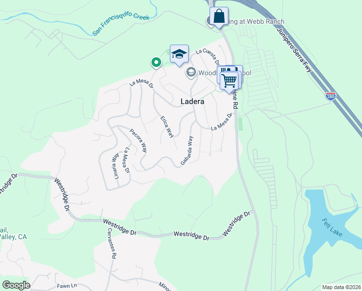 map of restaurants, bars, coffee shops, grocery stores, and more near 121 Escanyo Way in Menlo Park