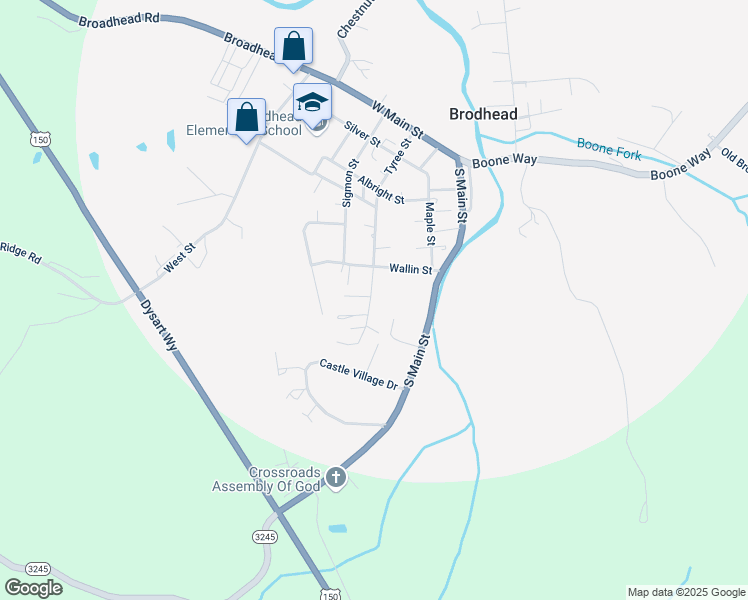 map of restaurants, bars, coffee shops, grocery stores, and more near 420 Tyree Street in Brodhead
