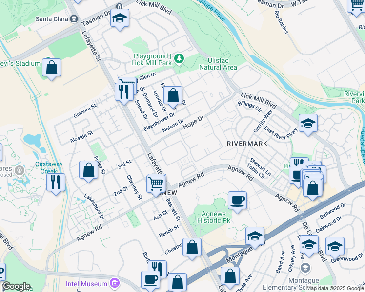 map of restaurants, bars, coffee shops, grocery stores, and more near 1818 Garzoni Place in Santa Clara