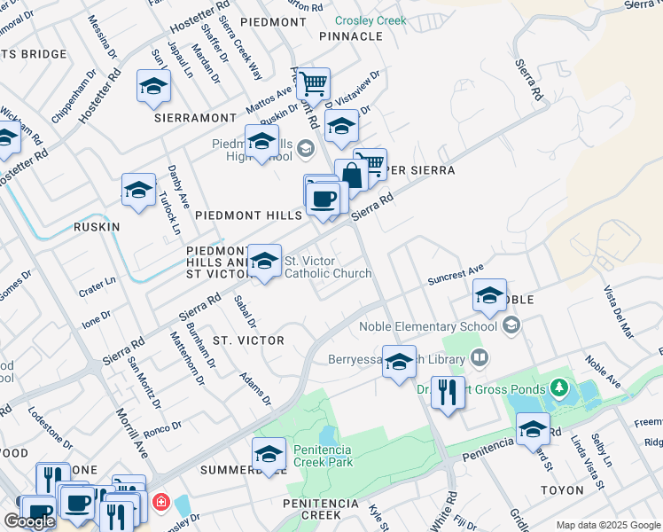 map of restaurants, bars, coffee shops, grocery stores, and more near 1232 Arabelle Way in San Jose