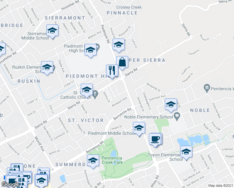 map of restaurants, bars, coffee shops, grocery stores, and more near 1199 Mirabeau Lane in San Jose
