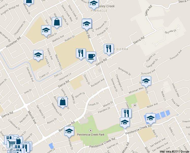 map of restaurants, bars, coffee shops, grocery stores, and more near 1199 Mirabeau Lane in San Jose
