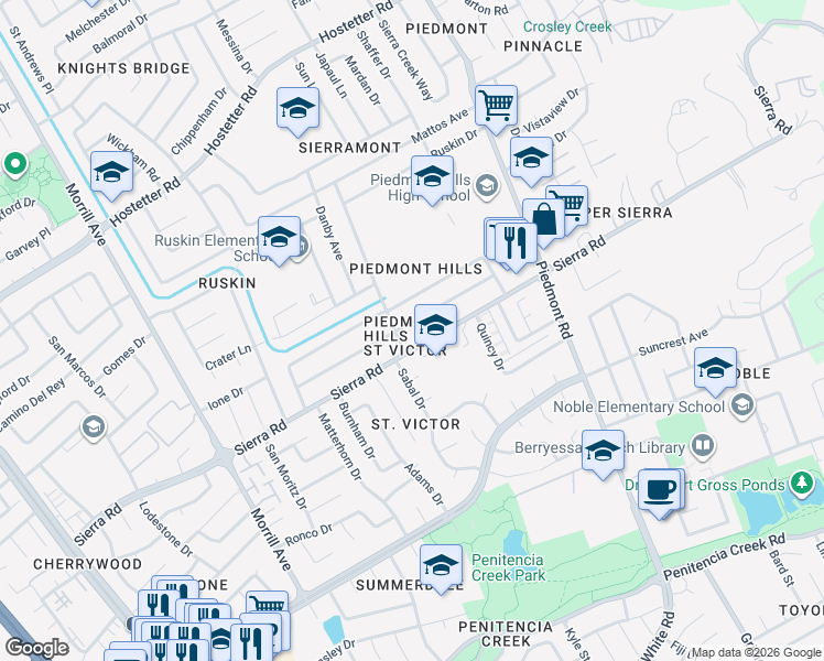 map of restaurants, bars, coffee shops, grocery stores, and more near 3106 Vesuvius Lane in San Jose