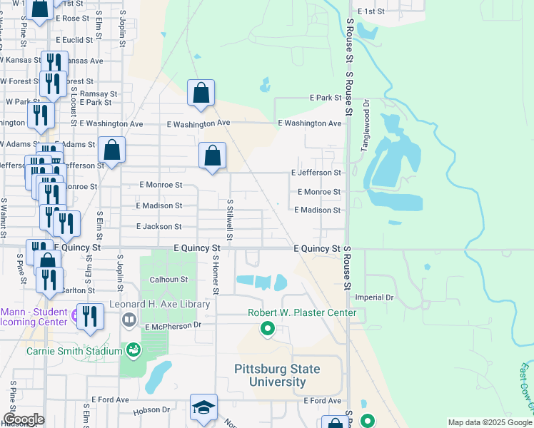 map of restaurants, bars, coffee shops, grocery stores, and more near 721A East Madison Street in Pittsburg