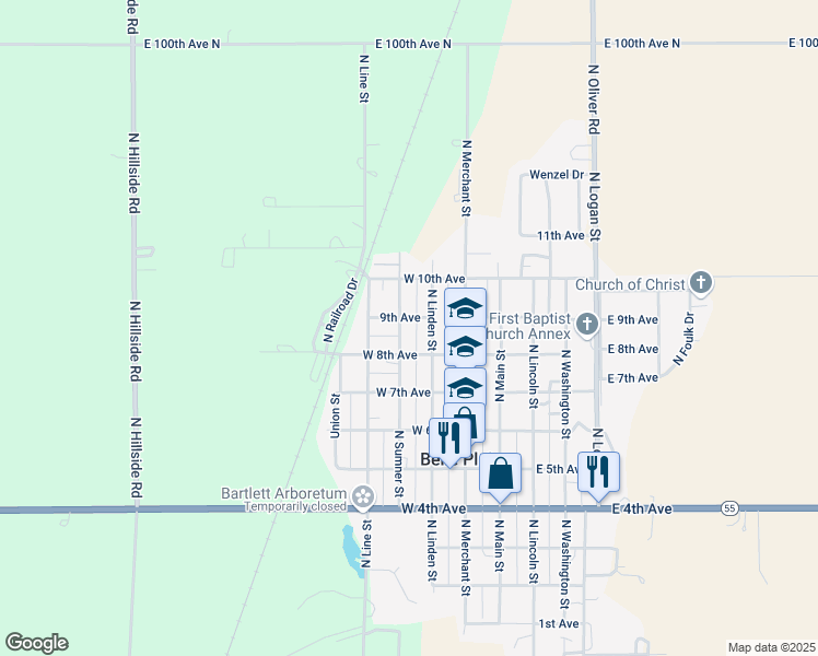 map of restaurants, bars, coffee shops, grocery stores, and more near 825 North Sumner Street in Belle Plaine