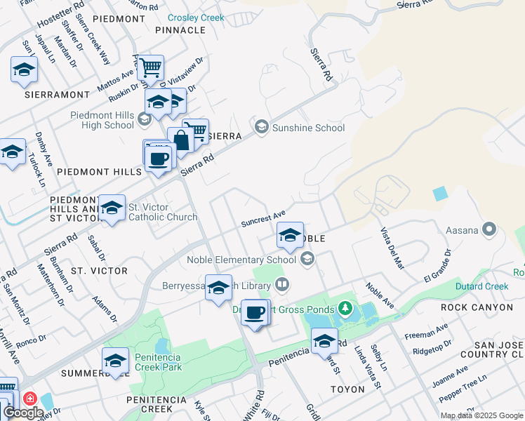 map of restaurants, bars, coffee shops, grocery stores, and more near 3396 Burgundy Dr in San Jose