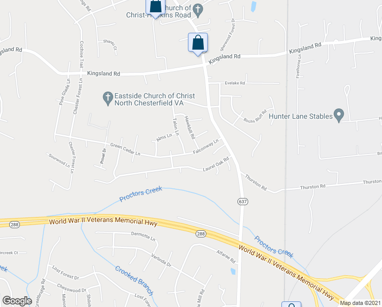 map of restaurants, bars, coffee shops, grocery stores, and more near 4118 Falconway Lane in Richmond