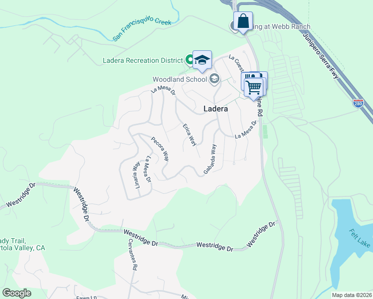 map of restaurants, bars, coffee shops, grocery stores, and more near 141 Corona Way in Menlo Park