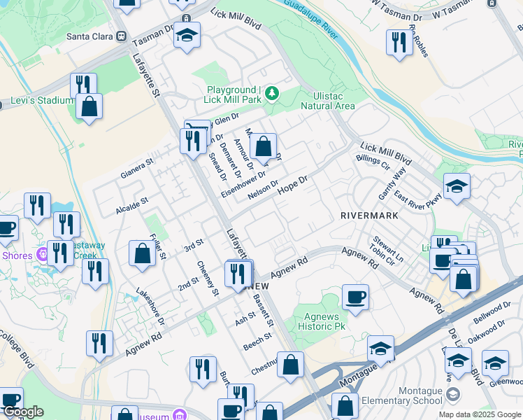 map of restaurants, bars, coffee shops, grocery stores, and more near 1901 Garzoni Place in Santa Clara