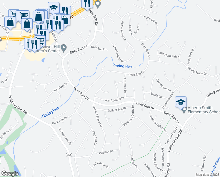 map of restaurants, bars, coffee shops, grocery stores, and more near 13902 Belmont Stakes Court in Midlothian