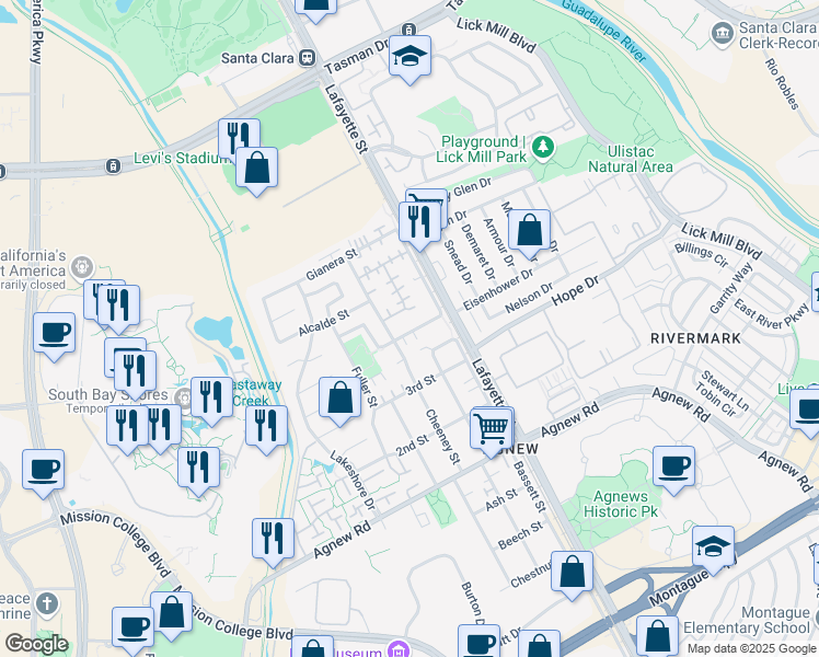 map of restaurants, bars, coffee shops, grocery stores, and more near 2183 Esperanca Avenue in Santa Clara