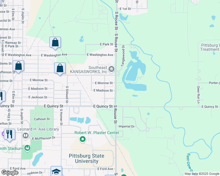map of restaurants, bars, coffee shops, grocery stores, and more near 1000-1098 East Madison Street in Pittsburg