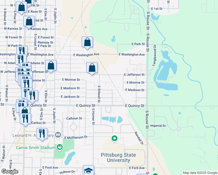 map of restaurants, bars, coffee shops, grocery stores, and more near 721A East Madison Street in Pittsburg