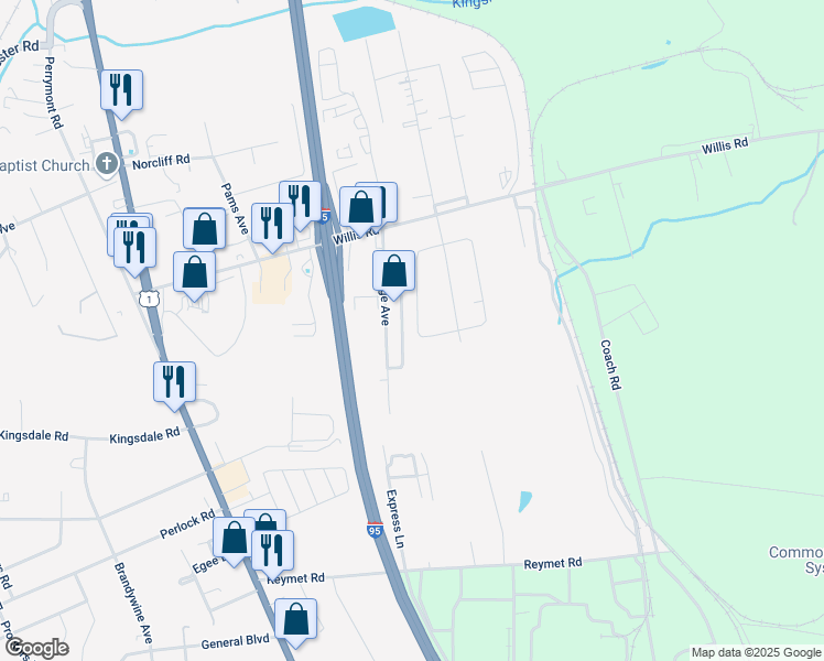 map of restaurants, bars, coffee shops, grocery stores, and more near 9366 Russell Road in Richmond