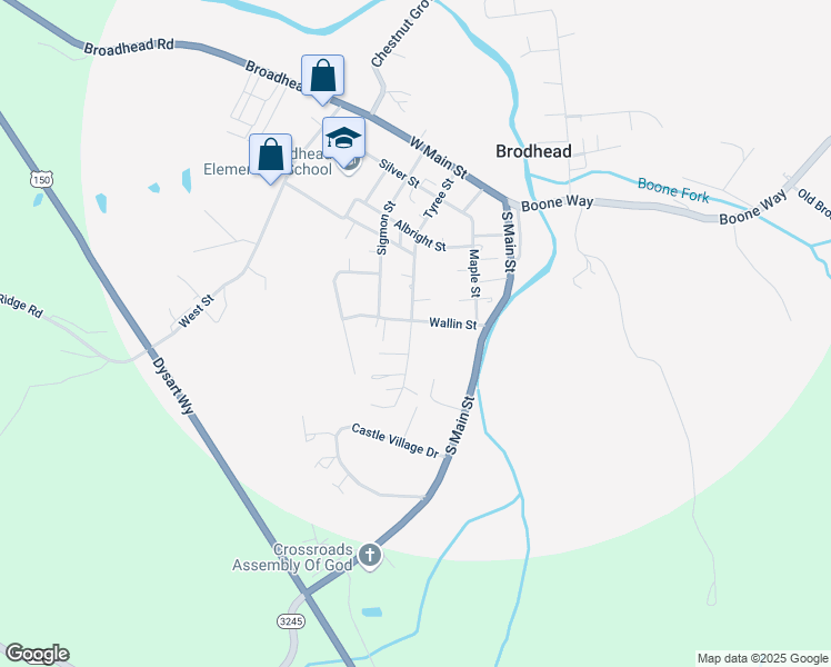 map of restaurants, bars, coffee shops, grocery stores, and more near 420 Tyree Street in Brodhead