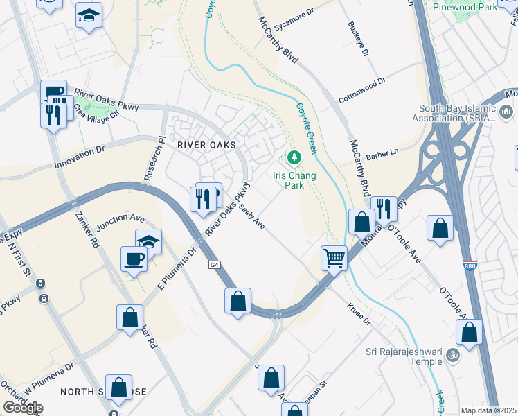 map of restaurants, bars, coffee shops, grocery stores, and more near 600 Epic Way in San Jose