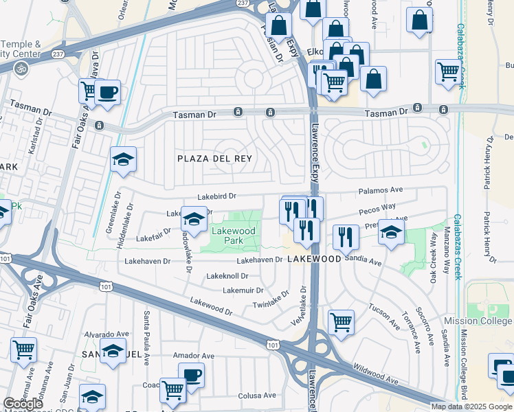 map of restaurants, bars, coffee shops, grocery stores, and more near in Sunnyvale