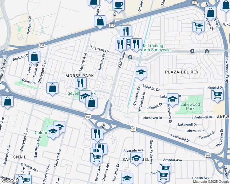 map of restaurants, bars, coffee shops, grocery stores, and more near 600 East Weddell Drive in Sunnyvale