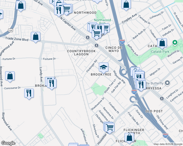 map of restaurants, bars, coffee shops, grocery stores, and more near 1851 Sonnet Court in San Jose