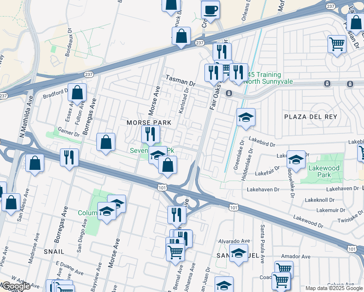 map of restaurants, bars, coffee shops, grocery stores, and more near 514 Sirte Terrace in Sunnyvale