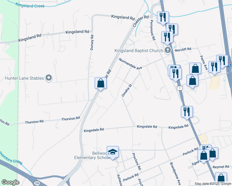 map of restaurants, bars, coffee shops, grocery stores, and more near 9142 Carswell Street in Richmond