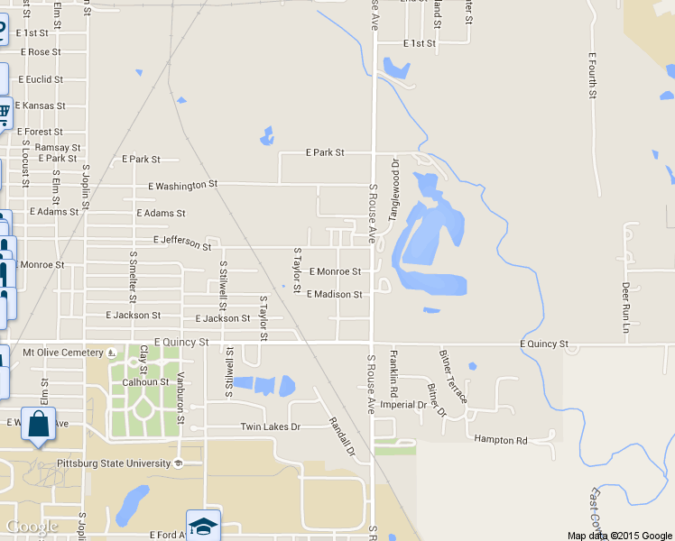 map of restaurants, bars, coffee shops, grocery stores, and more near 999 East Monroe Street in Pittsburg