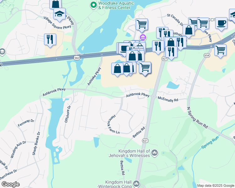 map of restaurants, bars, coffee shops, grocery stores, and more near 14647 Hancock Towns Drive in Midlothian