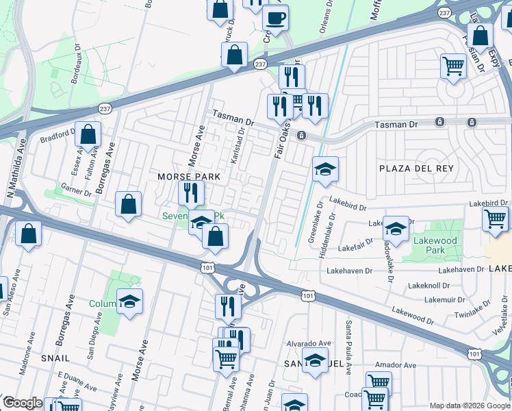 map of restaurants, bars, coffee shops, grocery stores, and more near 1033 Scotia Terrace in Sunnyvale