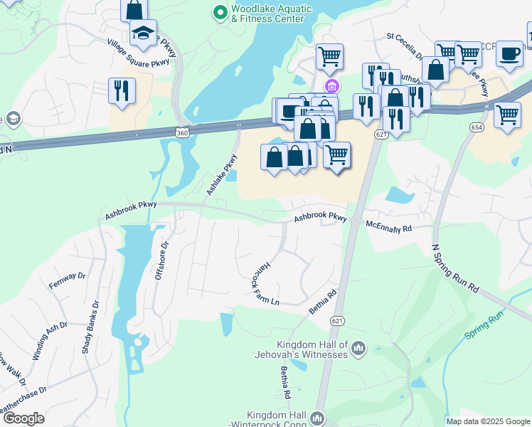 map of restaurants, bars, coffee shops, grocery stores, and more near 14659 Hancock Towns Drive in Midlothian