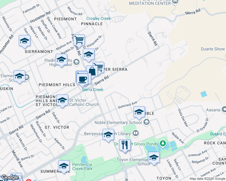 map of restaurants, bars, coffee shops, grocery stores, and more near 3363 Burgundy Drive in San Jose