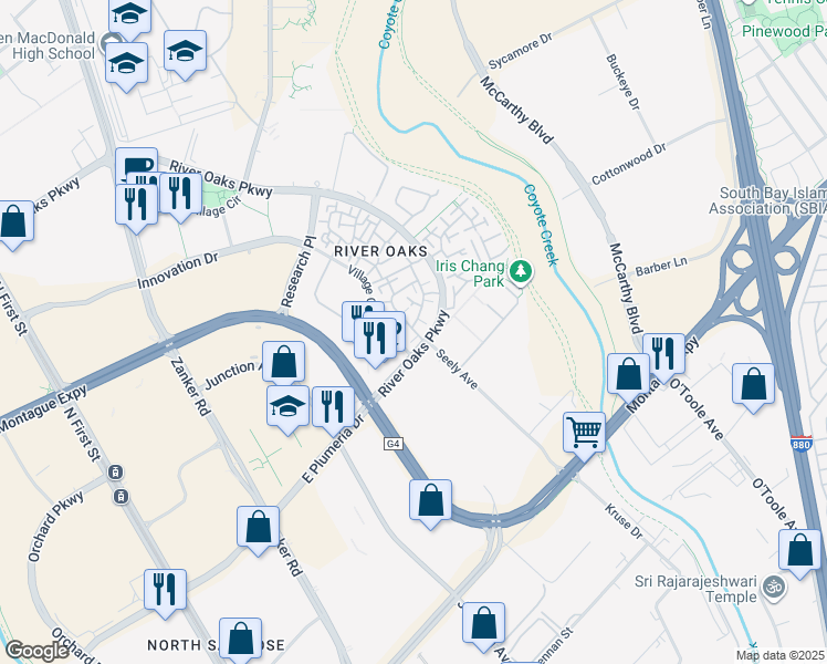 map of restaurants, bars, coffee shops, grocery stores, and more near 460 Navaro Way in San Jose