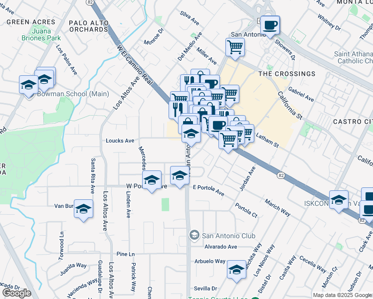map of restaurants, bars, coffee shops, grocery stores, and more near 960 North San Antonio Road in Los Altos