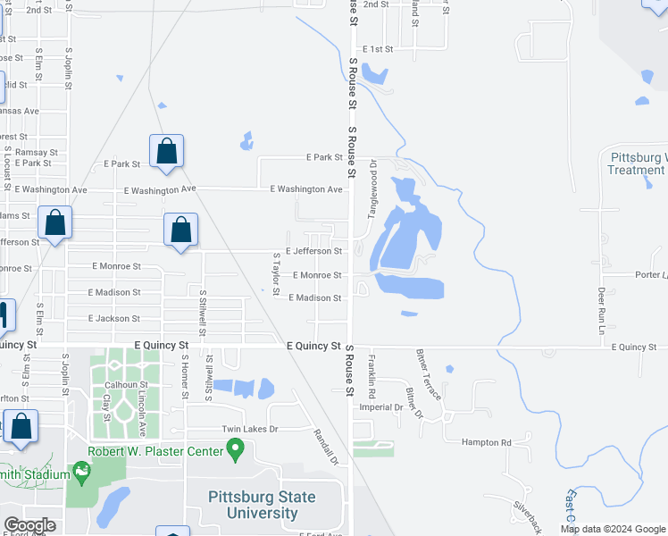 map of restaurants, bars, coffee shops, grocery stores, and more near 1007 East Monroe Street in Pittsburg