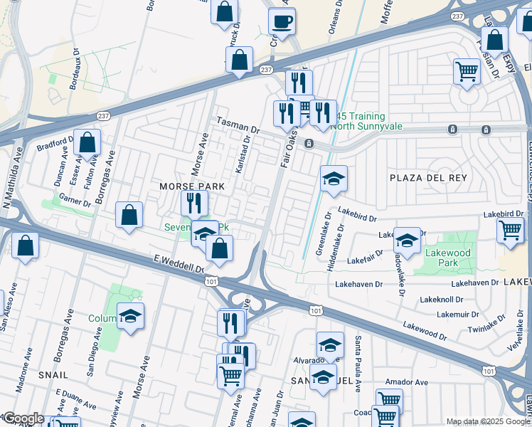 map of restaurants, bars, coffee shops, grocery stores, and more near 1033 Scotia Terrace in Sunnyvale