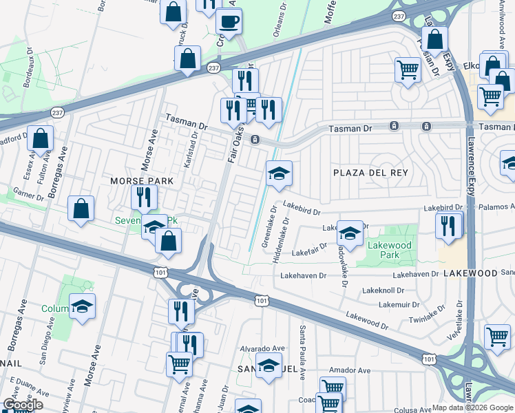 map of restaurants, bars, coffee shops, grocery stores, and more near 600 East Weddell Drive in Sunnyvale