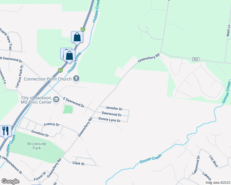 map of restaurants, bars, coffee shops, grocery stores, and more near 1525 Greensferry Road in Jackson