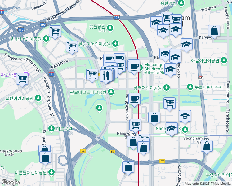 map of restaurants, bars, coffee shops, grocery stores, and more near in Seongnam-si