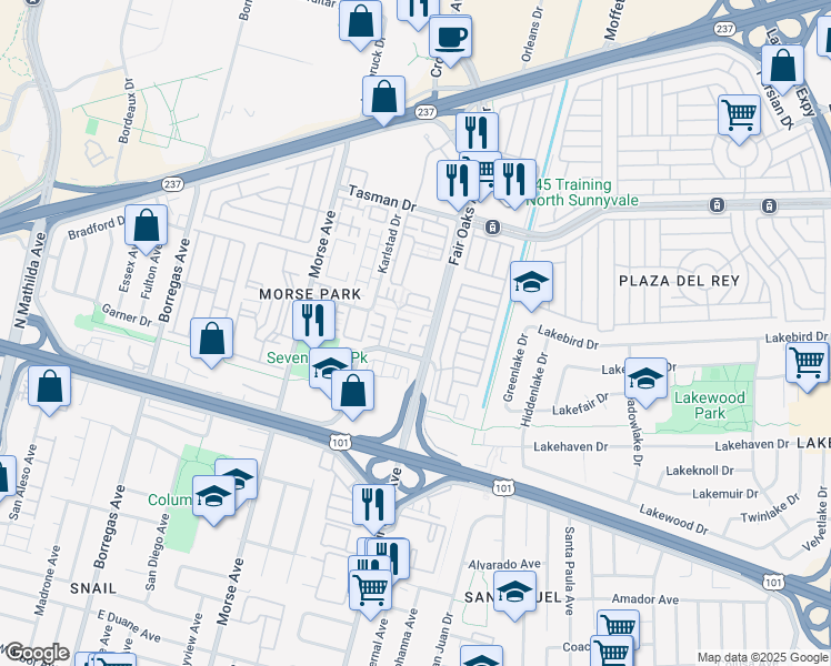 map of restaurants, bars, coffee shops, grocery stores, and more near 1035 Scotia Terrace in Sunnyvale
