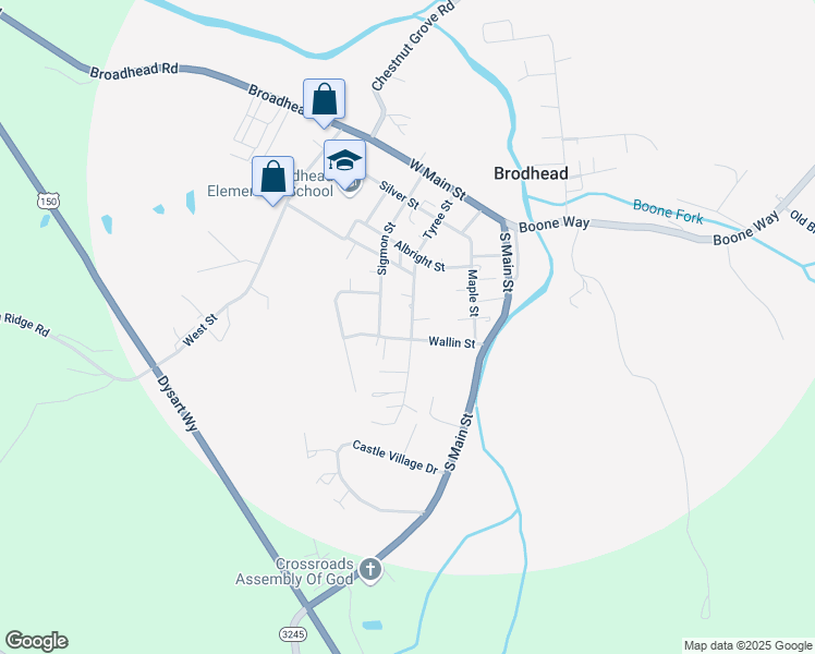 map of restaurants, bars, coffee shops, grocery stores, and more near 261 Tyree Street in Brodhead