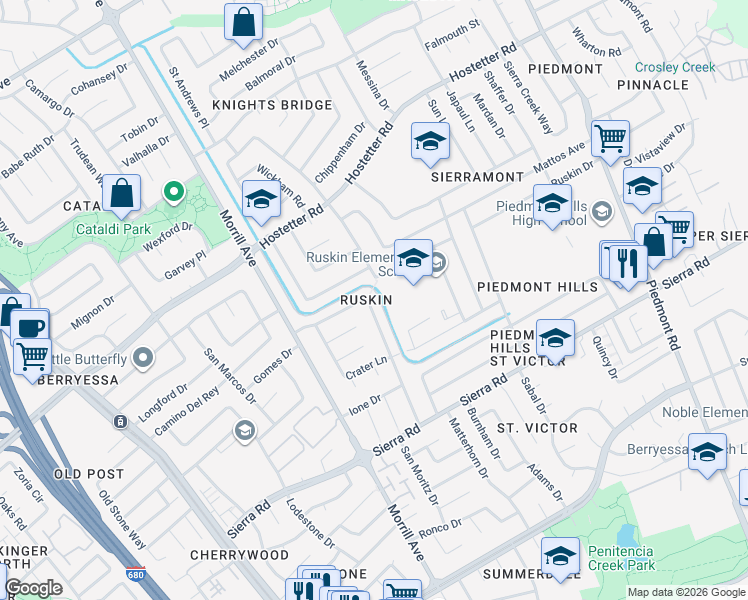 map of restaurants, bars, coffee shops, grocery stores, and more near 1534 Sierraville Avenue in San Jose