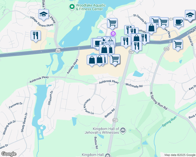 map of restaurants, bars, coffee shops, grocery stores, and more near 7410 Hancock Towns Court in Midlothian