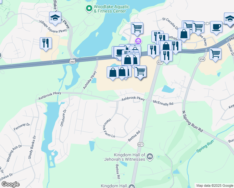 map of restaurants, bars, coffee shops, grocery stores, and more near 14523 hancock towns Dr in Chesterfield