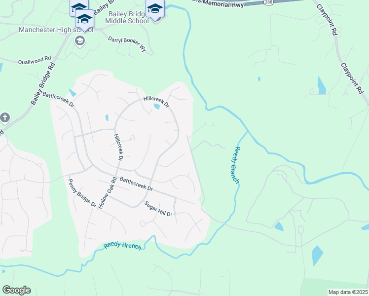 map of restaurants, bars, coffee shops, grocery stores, and more near 12007 Baymill Court in Midlothian